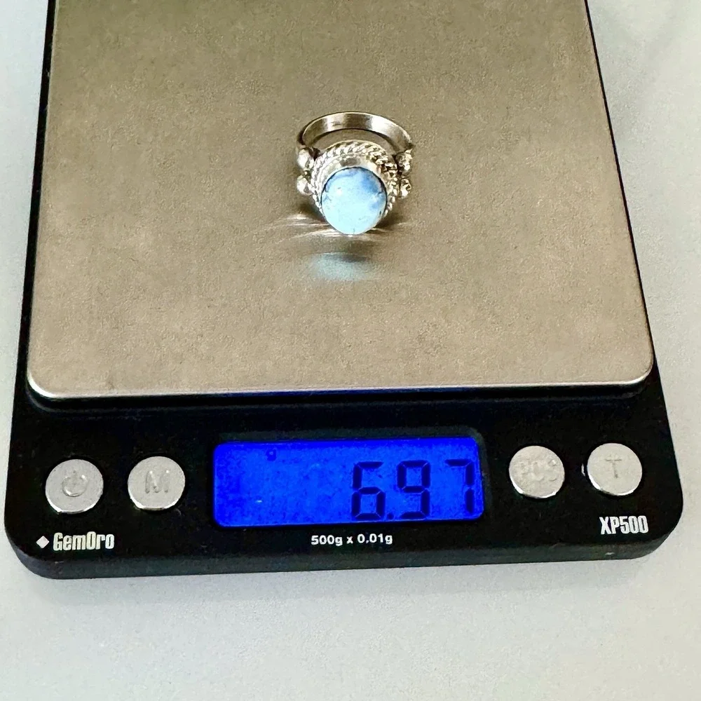 Navajo Turquoise Ring Blue Golden Hills Sz 7.5 Sterling Signed‎ Martinez Native